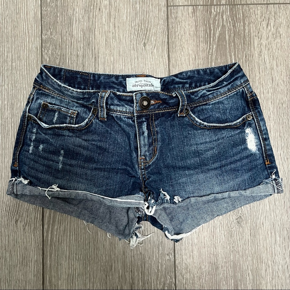 AEROPOSTALE DISTRESSED CUTOFF MID RISE DENIM SHORTS 3/4